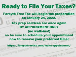 Schedule your appointment to file your tax return now! https://forsythfreetax.com/make-appointment/